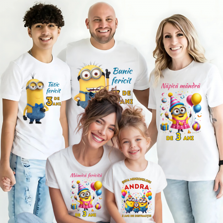 Cadouri pentru profesori sau absolventi - Tricou Aniversare Personalizat cu Minion – Cadou Haios pentru Copii și Părinți | Model Tematic cu Vârsta și Nume