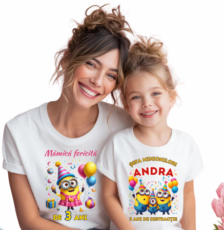 Tricou Aniversare Personalizat cu Minion – Cadou Haios pentru Copii și Părinți | Model Tematic cu Vârsta și Nume [1]