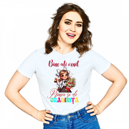 Cadouri aniversare - Tricou alb  Back to school prima zi de gradinita scoala din bumbac ABS11214