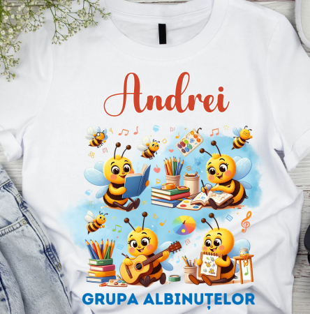 Tricou scolare Clasa albinutelor personalizat pentru absolventi de scoala sau gradinita Tricou scolare Clasa albinutelor personalizat pentru absolventi de scoala sau gradinita