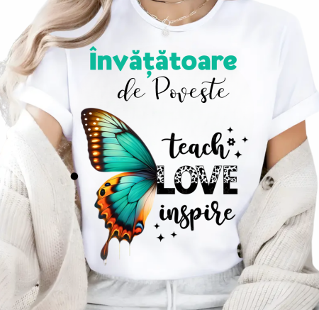 Cadouri pentru profesori sau absolventi - Tricou Educațional Teach Love Inspire  Clasa fluturasilor– Cadou Inspirat pentru Școală