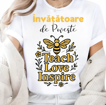 Cadouri pentru profesori sau absolventi - Tricou Educațional Teach Love Inspire  Clasa albinutelor– Cadou Inspirat pentru Școală