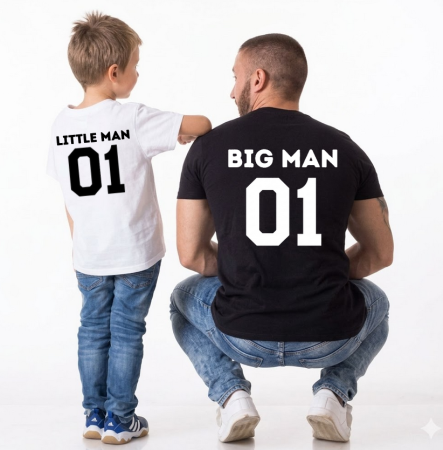 Cadouri copii 5 ani - Set Tricou Big Man and Little Man negru – cadou aniversar cu mesaj amuzant