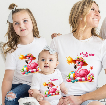 Tricou pentru copii sau adulti din bumbac model Flamingo personalizat cu nume  sau poza preferata TC5036 [2]