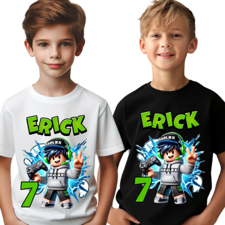 Cadouri copii 5 ani - Tricou personalizat aniversar  pentru baietii pasionati de gaming Roblox 7