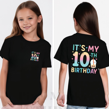 Cadouri pentru Nasi si Fini - Tricou personalizat aniversar  Its my 10 Birthday Logo si print pe spate