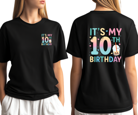 Tricou personalizat aniversar  Its my 10 Birthday Logo si print pe spate [1]