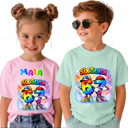 Tricouri personalizate - Tricou Personalizat Copii six seven 67  in Culori Pastelate