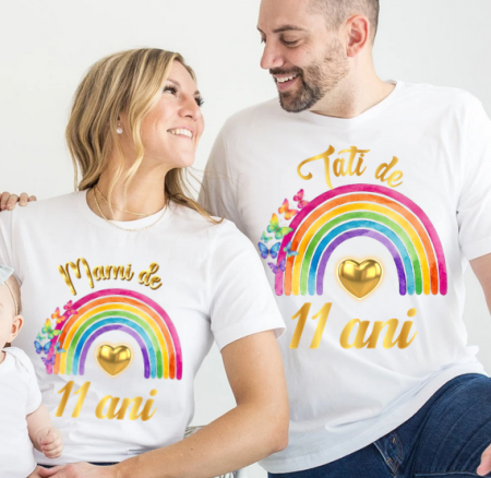 Tricouri Personalizate - Tricou personalizat aniversar curcubeu - Cadou Inspirat pentru zile onomastice