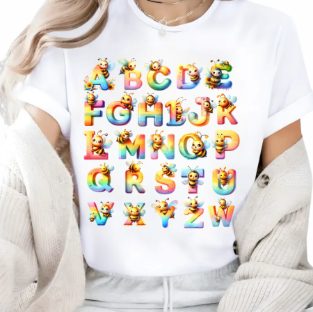 Cadouri pentru profesori sau absolventi - Tricouri Personalizate Grupa Albinutelor– Alfabetul Curcubeu al Albinutelor pentru Copii