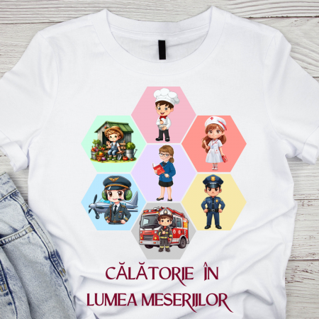 OFERTE SCOLARE - Tricou scolar Calatorii in lumea meseriilor personalizat pentru absolventi de scoala sau gradinita