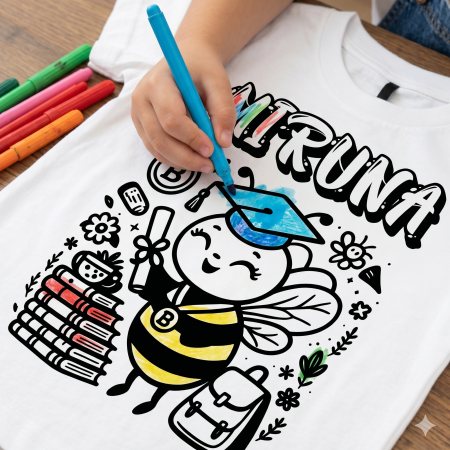 Tricouri de Colorat Clasa Albinutelor – Personalizate Alb-Negru pentru Copii  sau Educatoare  Activitate Creativa Final de An [2]