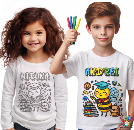 Tricouri Scolare Grupa Albinutelor - Tricouri de Colorat Clasa Albinutelor – Personalizate Alb-Negru pentru Copii  sau Educatoare  Activitate Creativa Final de An