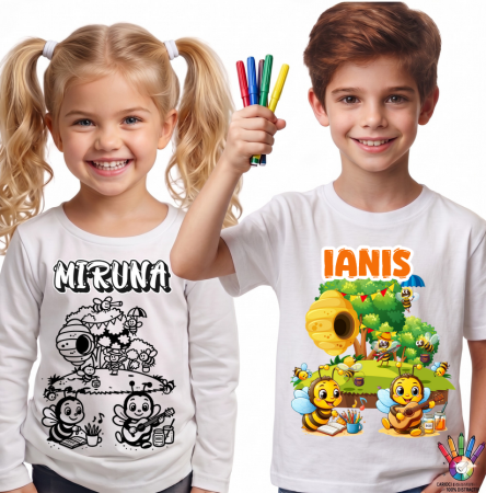 Tricouri Scolare Grupa Albinutelor - Tricouri de Colorat Clasa Albinutelor – Personalizate Alb-Negru pentru Copii  sau Educatoare  Activitate Creativa Final de An