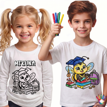 Tricouri Scolare Grupa Albinutelor - Tricouri de Colorat Clasa Albinutelor – Personalizate Alb-Negru pentru Copii  sau Educatoare  Activitate Creativa Final de An