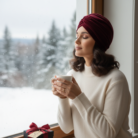 Turban catifea foarte gros de dama KATY marime 58-60, captuseala polar, culoare wine [8]