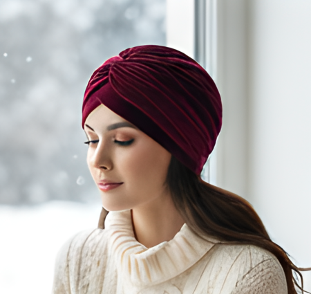 Caciuli si palarii dama - Turban catifea foarte gros de dama KATY marime 58-60, captuseala polar, culoare wine