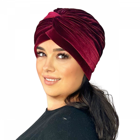 Turban catifea foarte gros de dama KATY marime 58-60, captuseala polar, culoare wine [1]