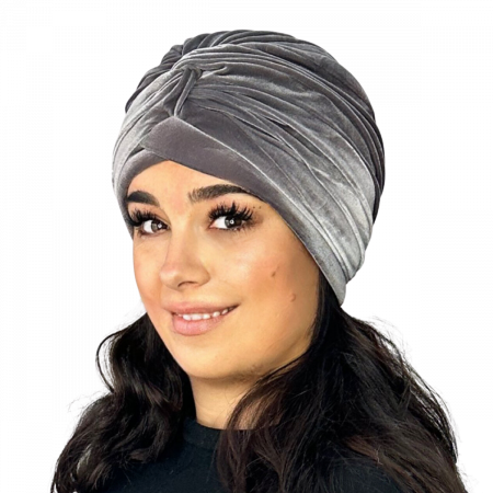 Turban catifea foarte gros de dama KATY marime 58-60, captuseala polar, culoare gri deschis [1]