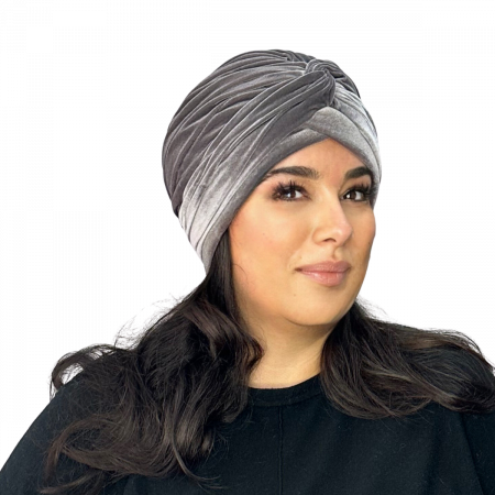 Turban catifea foarte gros de dama KATY marime 58-60, captuseala polar, culoare gri deschis [2]