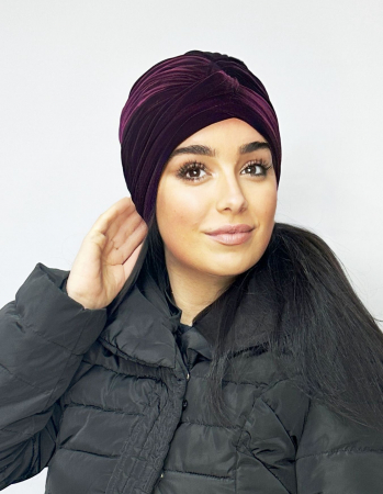 Turban catifea rafinat de dama KATY2  marime universala, captuseala, culoare  Visiniu, fara strasuri [1]