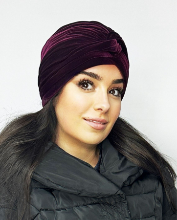 Turban catifea rafinat de dama KATY2  marime universala, captuseala, culoare  Visiniu, fara strasuri [0]