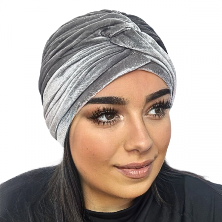 Turban din catifea rafinat de dama DIANA marime 58-60,  culoare gri deschis captuseala polar [0]