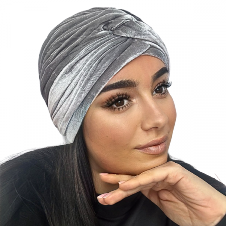 Turban din catifea rafinat de dama DIANA marime 58-60,  culoare gri deschis captuseala polar [1]