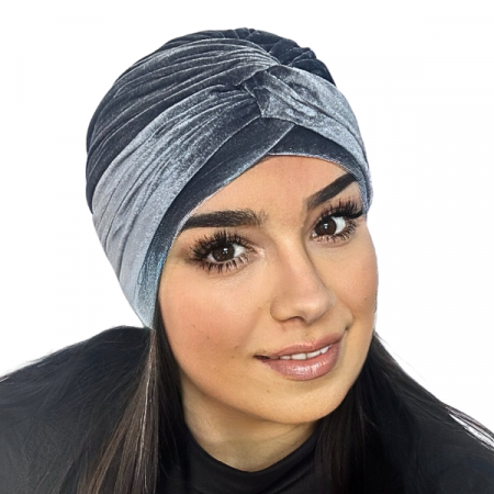 Turban din catifea rafinat de dama DIANA marime 58-60,  culoare gri inchis captuseala polar [0]