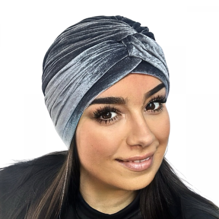 Turban din catifea rafinat de dama DIANA marime 58-60,  culoare gri inchis captuseala polar [2]
