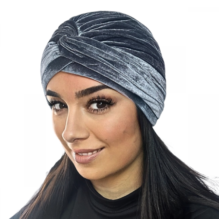 Turban din catifea rafinat de dama DIANA marime 58-60,  culoare gri inchis captuseala polar [1]