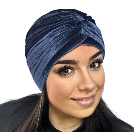 Imbracaminte femei - Turban din catifea rafinat de dama DIANA marime 58-60,  culoare bleomarin captuseala polar