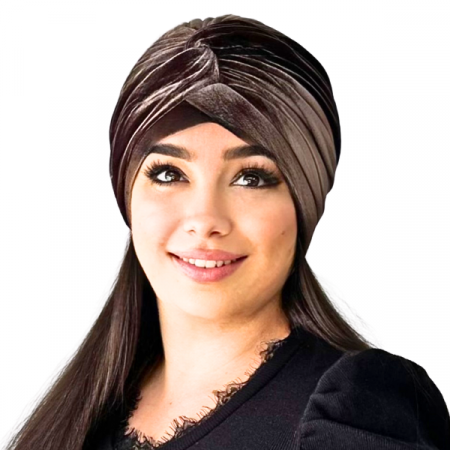 Turban elegant din catifea rafinat de dama KATY marime universala, captuseala polar, culoare maro Sequoia [1]