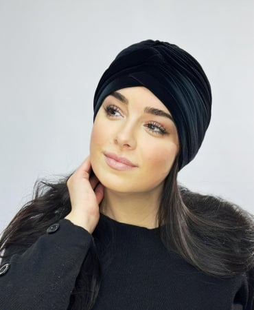 Turban catifea rafinat de dama KATY  marime 58-60, captuseala polar, culoare negru [2]