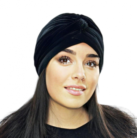 Turban catifea rafinat de dama KATY  marime 58-60, captuseala polar, culoare negru [1]