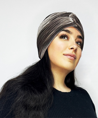 Turban elegant din catifea rafinat de dama KATY marime universala, captuseala polar, culoare gri zinc [2]