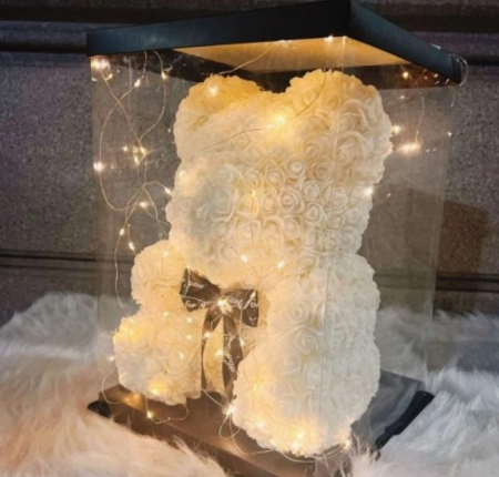 White Teddy 25cm Ursulet din trandafiri de sapun [0]