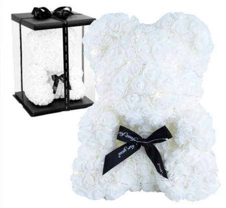White Teddy 25cm Ursulet din trandafiri de sapun [2]