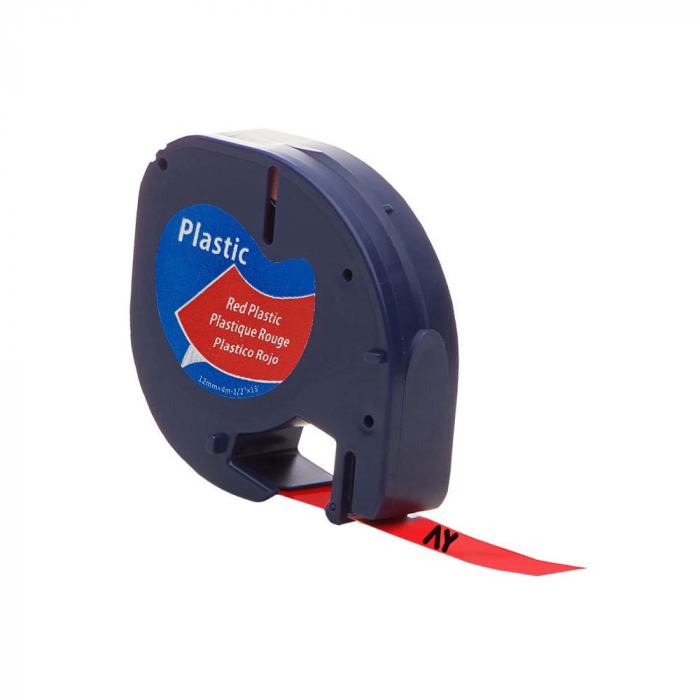 Etichete plastic rosu 12mm x 4m Aymo ID1 compatibile Dymo Letratag 91203 S0721630 [1]