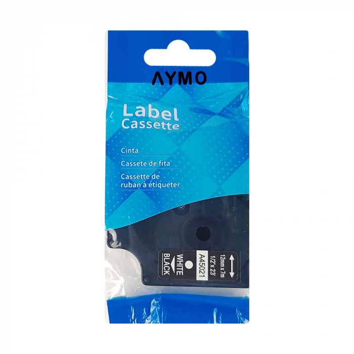 Etichete plastic negru text alb 12 mm x 7 m Aymo ID1 compatibile Dymo S0720610 45021 [4]