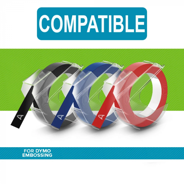 Set 3 Etichete Omega asortat (rosu, albastru, negru) 9mm x 3m Aymo ID1 compatibile Dymo Omega Junior 520102 520106 520109 S0847750 [16]