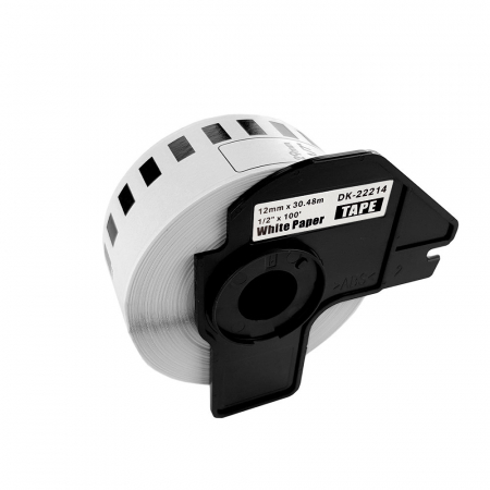 Etichete Compatibile Brother DK - Etichete inguste modul continuu 12 mm x 30.48 m suport plastic inclus Aymo ID1 compatibile Brother DK-22214 DK22214