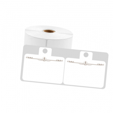 Etichete termice in rola AYMO - Etichete haine fata dubla ureche perforata exterioara 50 x 19 mm plastic alb model Aripi Paun Aymo ID1 pentru imprimanta Aymo Phomemo M110 M200 M220, 250 etichete