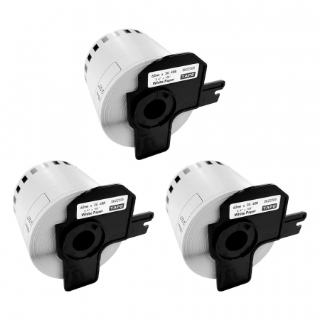 Etichete Compatibile Brother DK - Set 3 Etichete modul continuu 62 mm x 30.48 m suport plastic inclus Aymo ID1 compatibile Brother DK-22205 DK22205