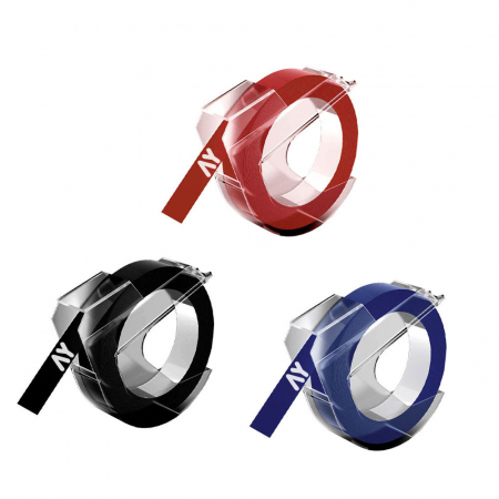 Etichete Compatibile Dymo Omega - Set 3 Etichete Omega asortat (rosu, albastru, negru) 9mm x 3m Aymo ID1 compatibile Dymo Omega Junior 520102 520106 520109 S0847750