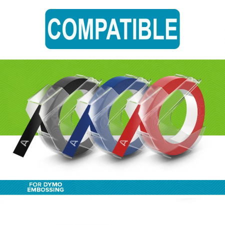 Set 3 Etichete Omega asortat (rosu, albastru, negru) 9mm x 3m Aymo ID1 compatibile Dymo Omega Junior 520102 520106 520109 S0847750 [15]