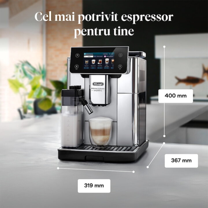 Espressor automat DELONGHI PrimaDonna Aromatic ECAM630.75.TSM, 2.2l, 1450W, 19 bar, 35 de bauturi calde si reci, argintiu [9]