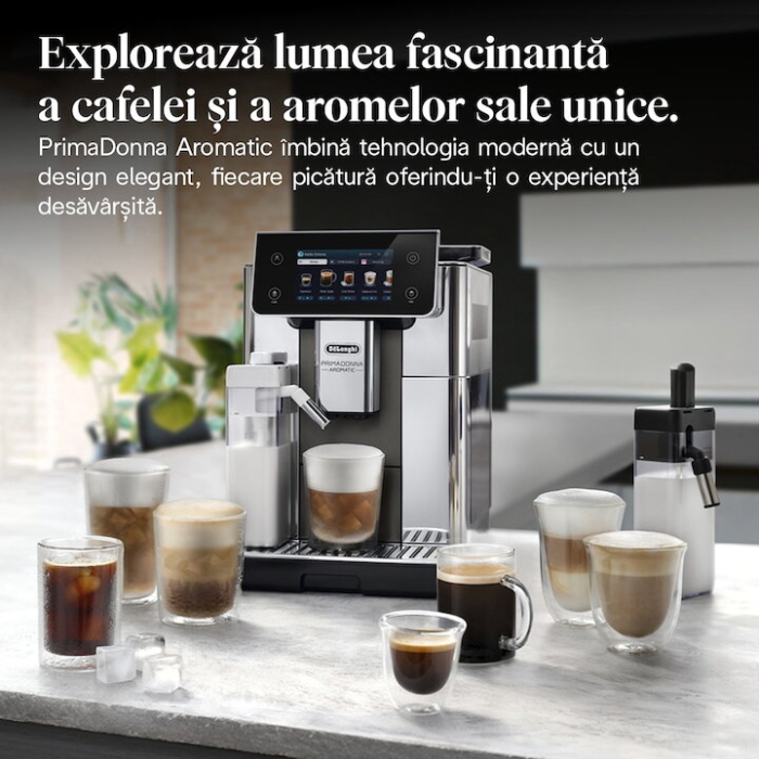 Espressor automat DELONGHI PrimaDonna Aromatic ECAM630.75.TSM, 2.2l, 1450W, 19 bar, 35 de bauturi calde si reci, argintiu [3]