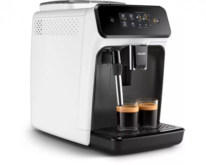 Espressor Automat Philips EP1223 00 Seria 1200 1500W 15bar Sistem Clasic De Spumare 2 Bauturi Rasnita Ceramica Alb