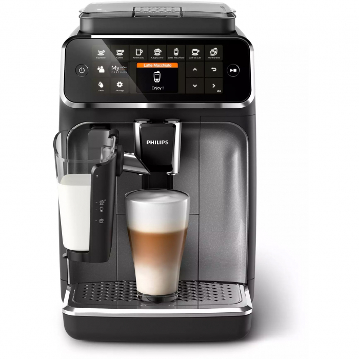 Espressor Automat Philips LatteGo Seria 4300 EP4346 70, 1.8l, 1500W, 15 bar, Negru-Argintiu